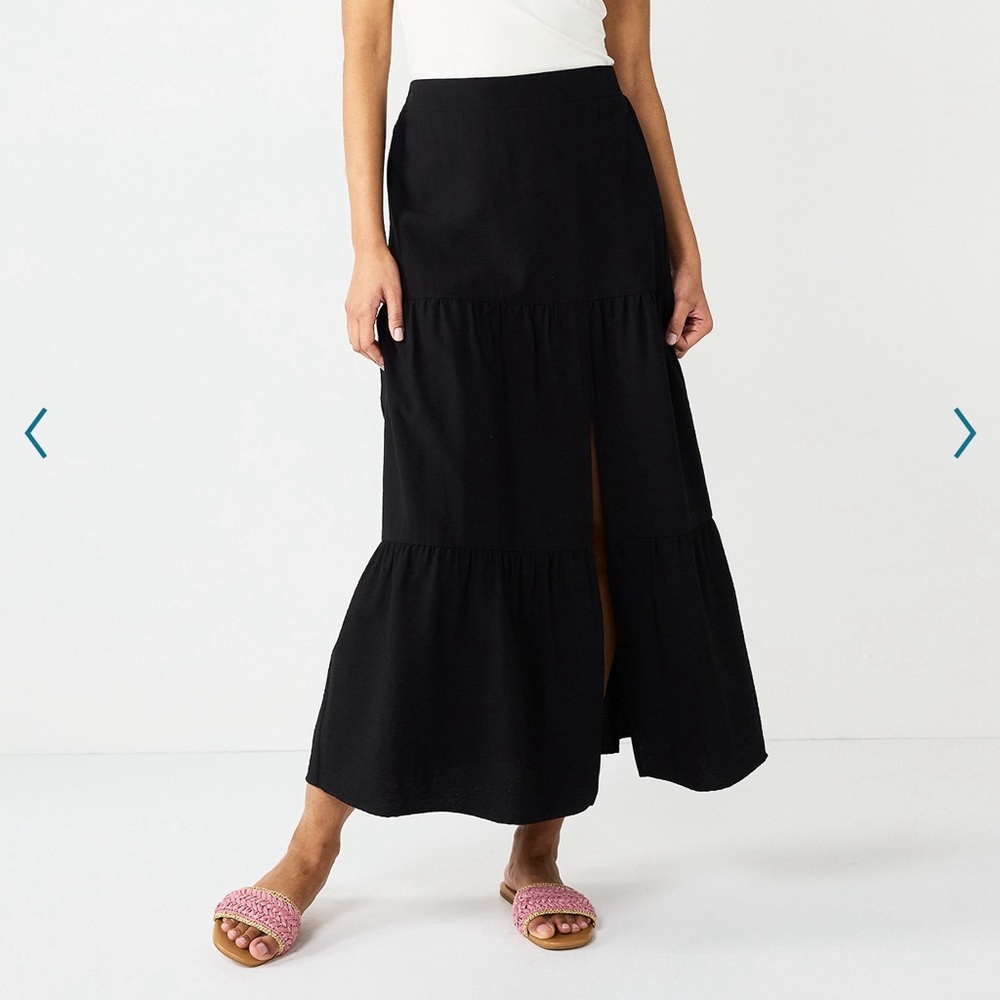 Nine West Crosshatched Tiered Maxi Skirt, Black
